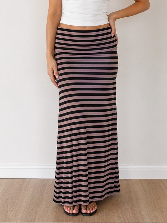 Hot Luxx Dresses & Skirts - Tan / Black Striped Maxi Skirt